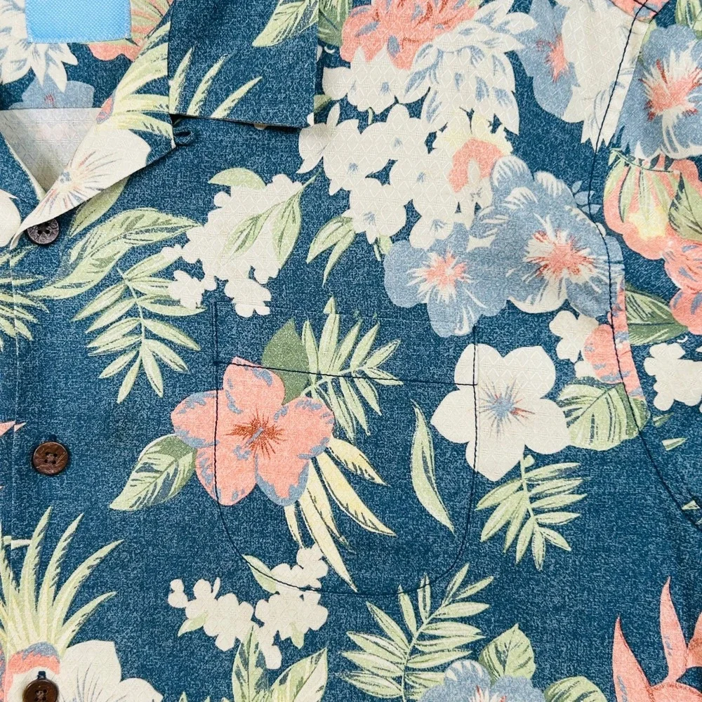 Tommy Bahama Silk Camp Shirt Mens XXL Blue Tropical Floral Hawaiian Resort Aloha